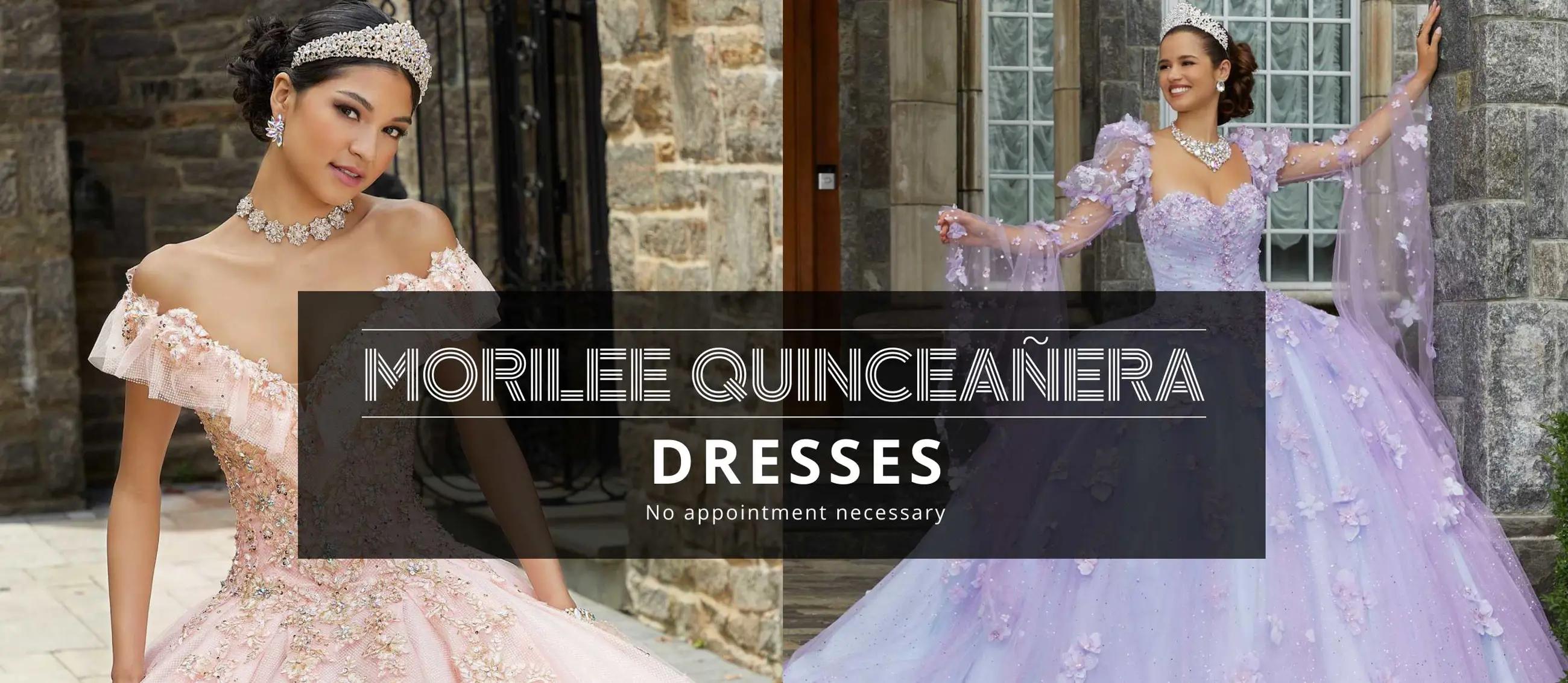 Morilee Quinceañera Dresses at Trudys Prom. Models wearing quinceañera dresses. Desktop image.